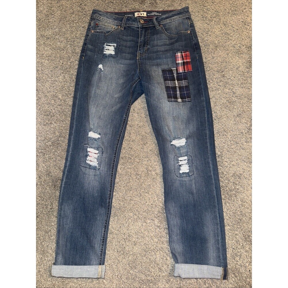 Y2K Western Relaxed Vintage Jeans Womens Sz 6 Distressed Holes Patches EV1 Alex